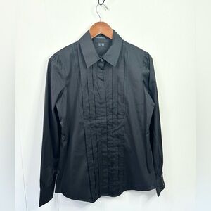 Theory black nataline luxe stretch blouse size L new